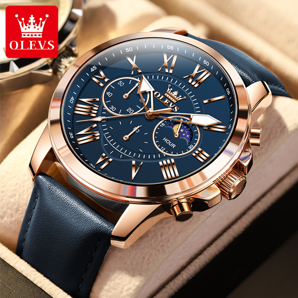 Smartwatch Watches Brands For Men - OLEVS 3632 メンズブランド腕時計 多機能ダイヤル 24時間ムーンフェイズ表示 30m防水