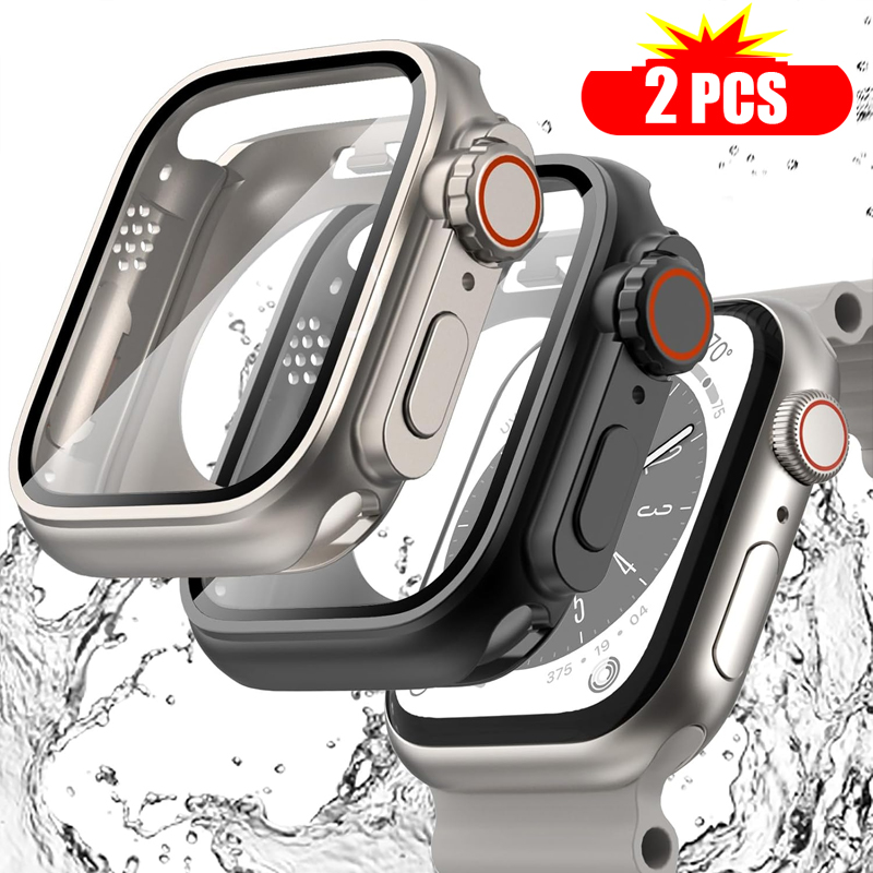 Iwatch Smartwatch Series 7 - Apple Watch用強化ガラスとカバー,バンパースクリーンプロテクター,ウルトラiwatchシリーズ9,8,7,se,6,5,4,44mm, 45mmに変更,2個