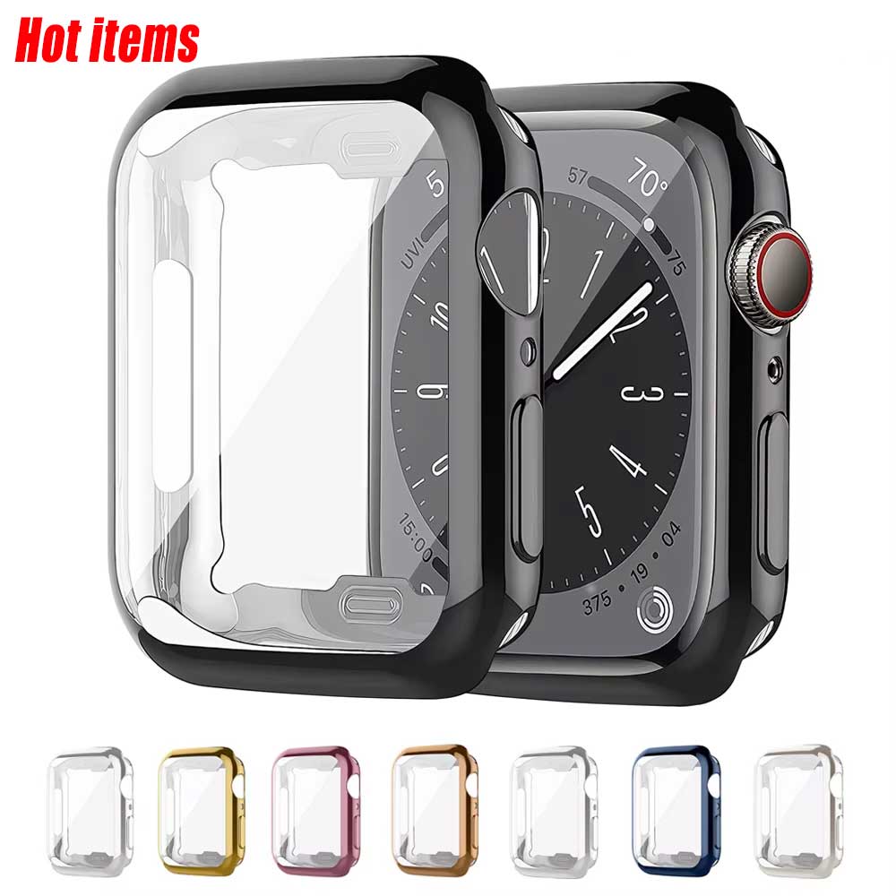 Iwatch Smartwatch Series 7 - Apple Watch用シリコンスクリーンプロテクター,バンパーケース,iwatchシリーズ3、4、5、6、se、7、8、9、44mm、40mm、45mm用バンパー41mm, 42mm, 46mm, 38mm