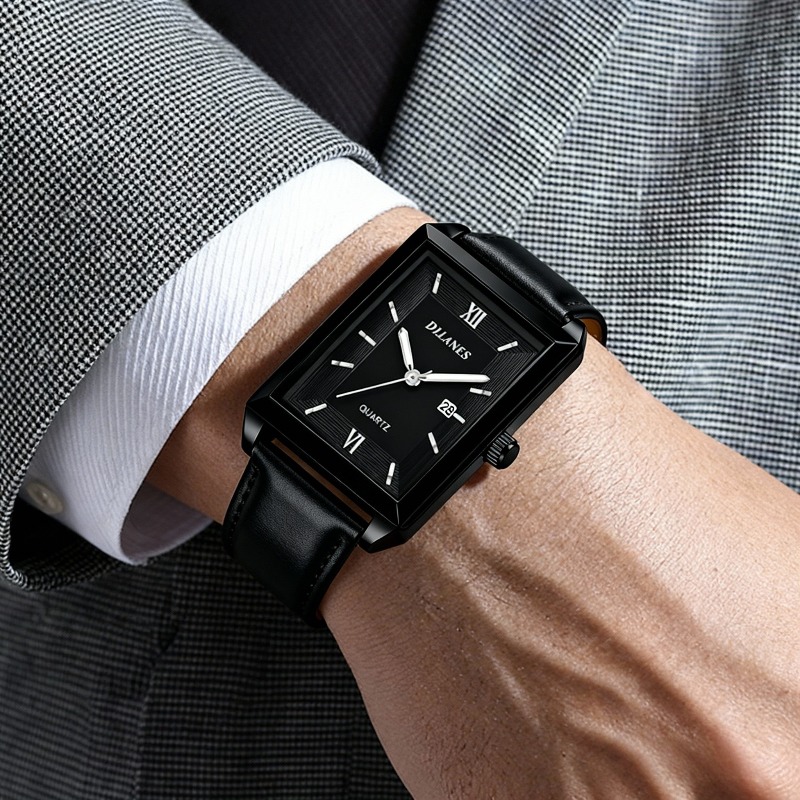 Smartwatch Watches Brands For Men - カジュアルレザーメンズ腕時計ファッションスクエアクォーツ腕時計男性用新しいトップブランド男性用腕時計カレンダー付き Reloj De Hombre