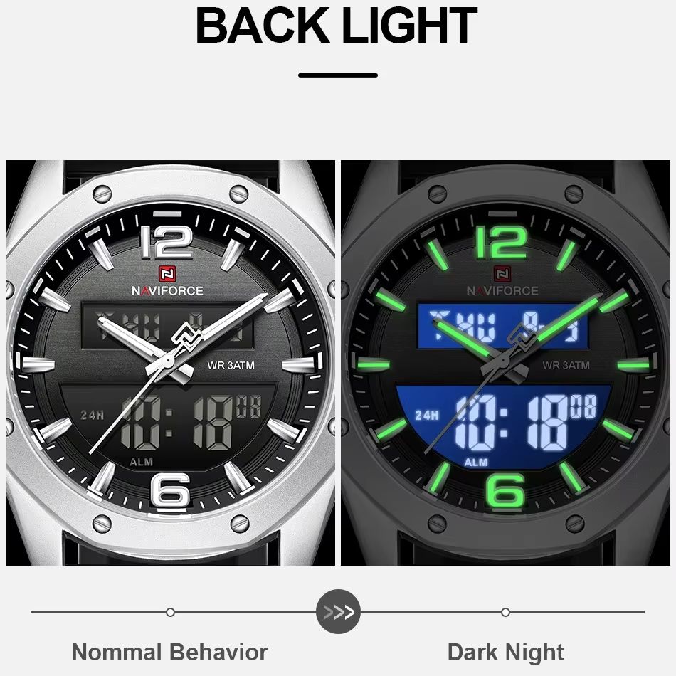 Watch Display Pillow - NAVIFORCE メンズ クォーツ LCD デュアルディスプレイ腕時計 シリコンストラップ付き