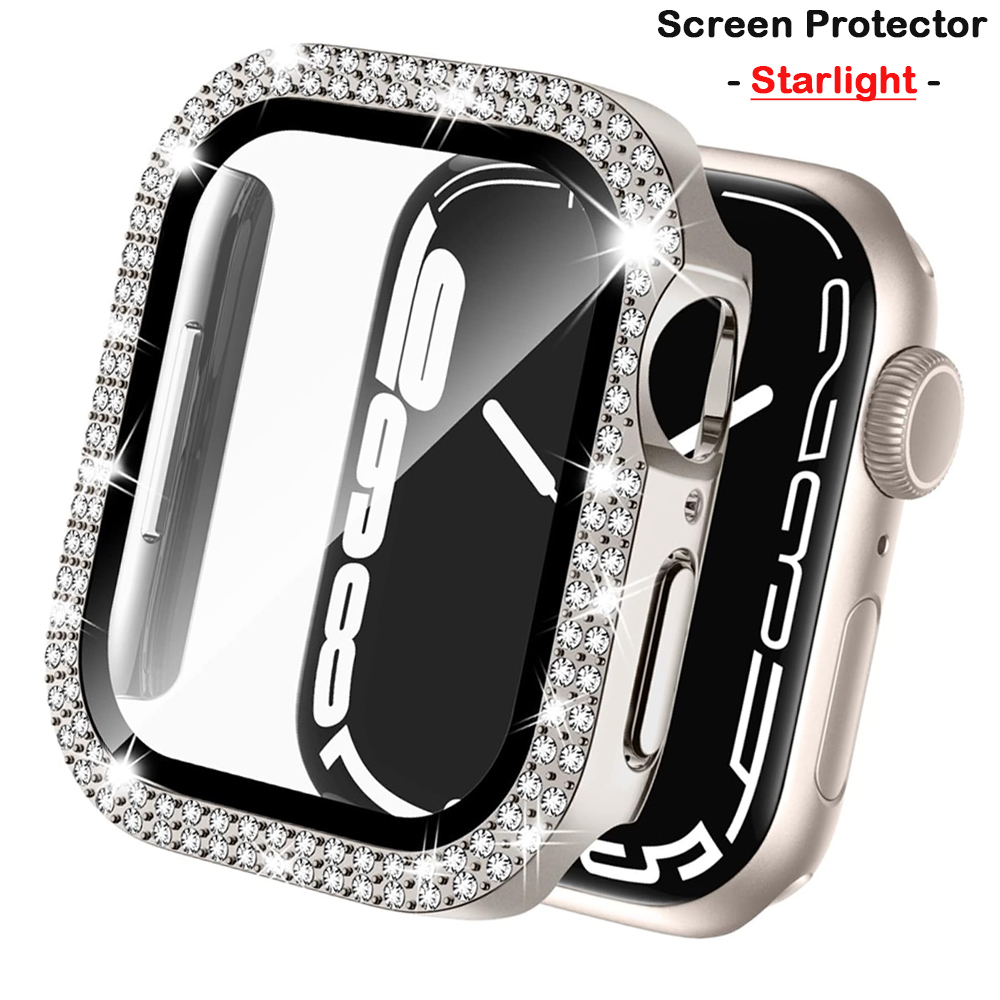 Iwatch Smartwatch Series 7 - アップルウォッチ用ダイヤモンドカバー,強化ガラスおよびバンパー,スクリーンプロテクター,45mm, 41mm, 38mm, 42mm, 44mm, 40mm,シリーズ9,