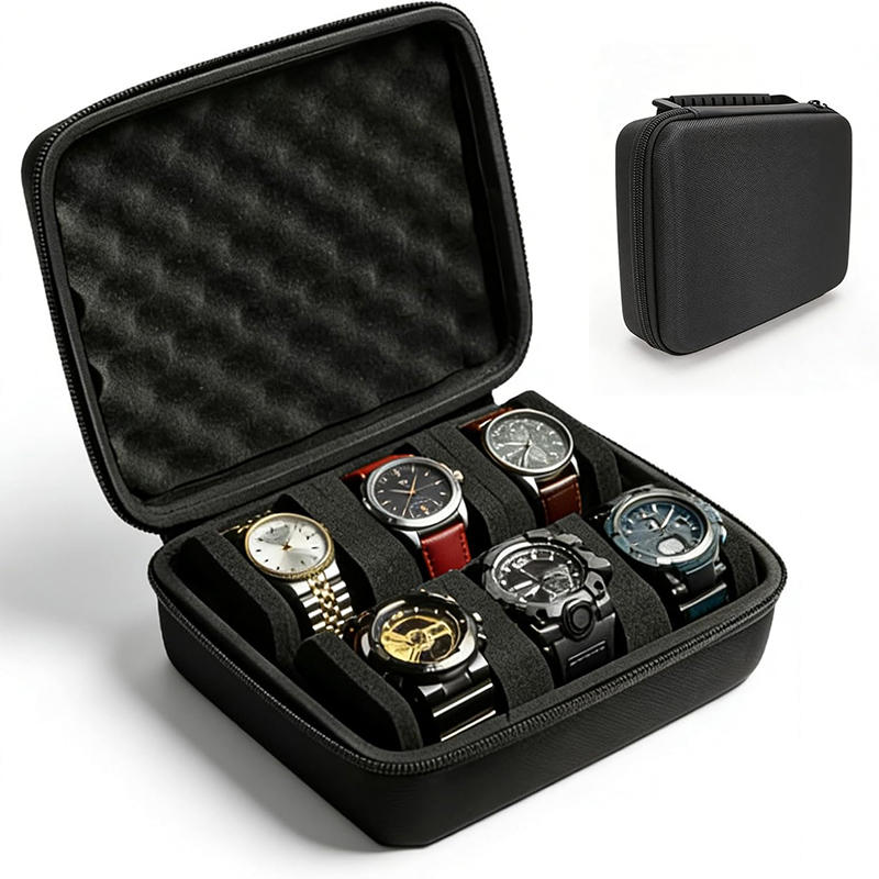Tag Watches Smartwatch - 6スロット腕時計ケース 1個 | ハードシェルトラベルオーガナイザー（枕インサート付き）- ギフト対応（ブラック）、スマートウォッチの収納に最適