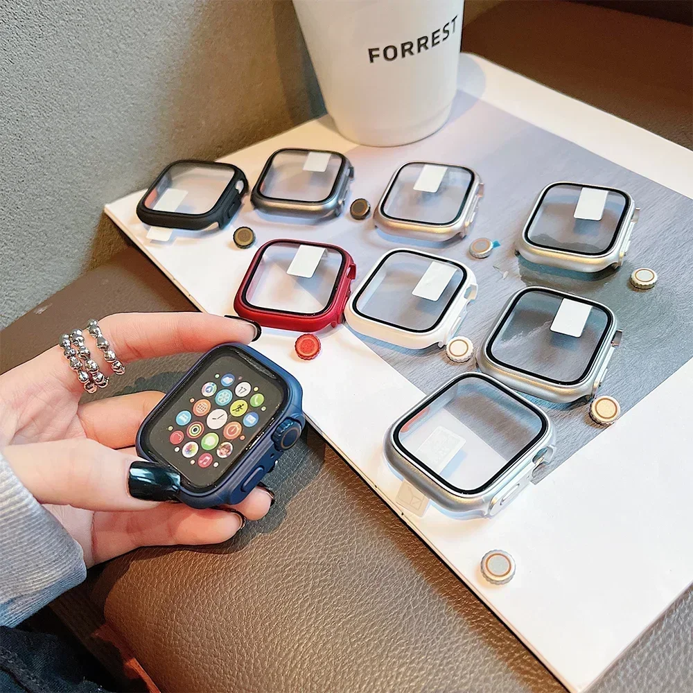 Apple Watch用強化ガラスとカバー,バンパースクリー - Iwatch Smartwatch Series 7 のレビューと価格