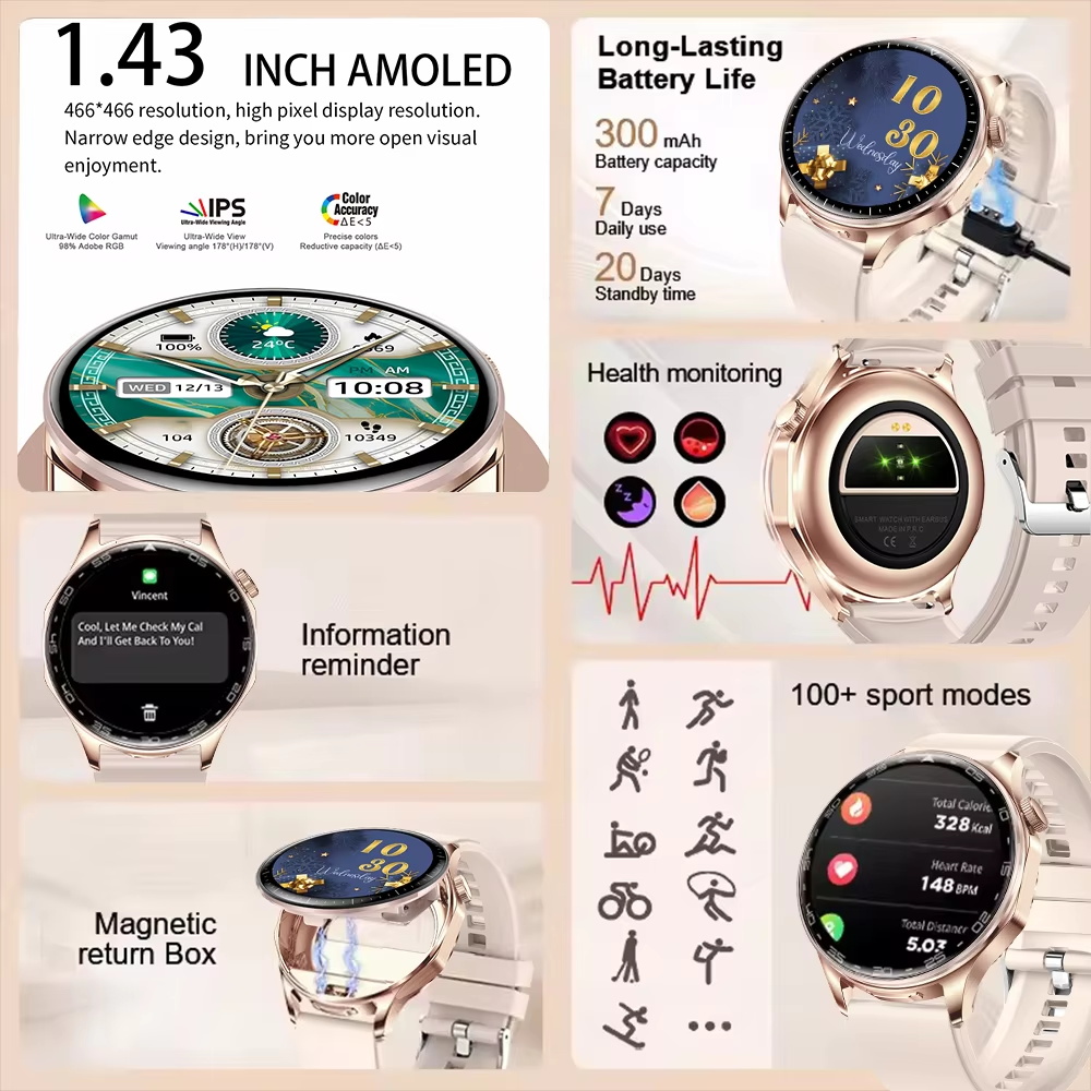 2 in 1 TWSヘッドセット スマートウォッチ 1.43 - Smartwatch Noise Watches For Women のレビューと価格