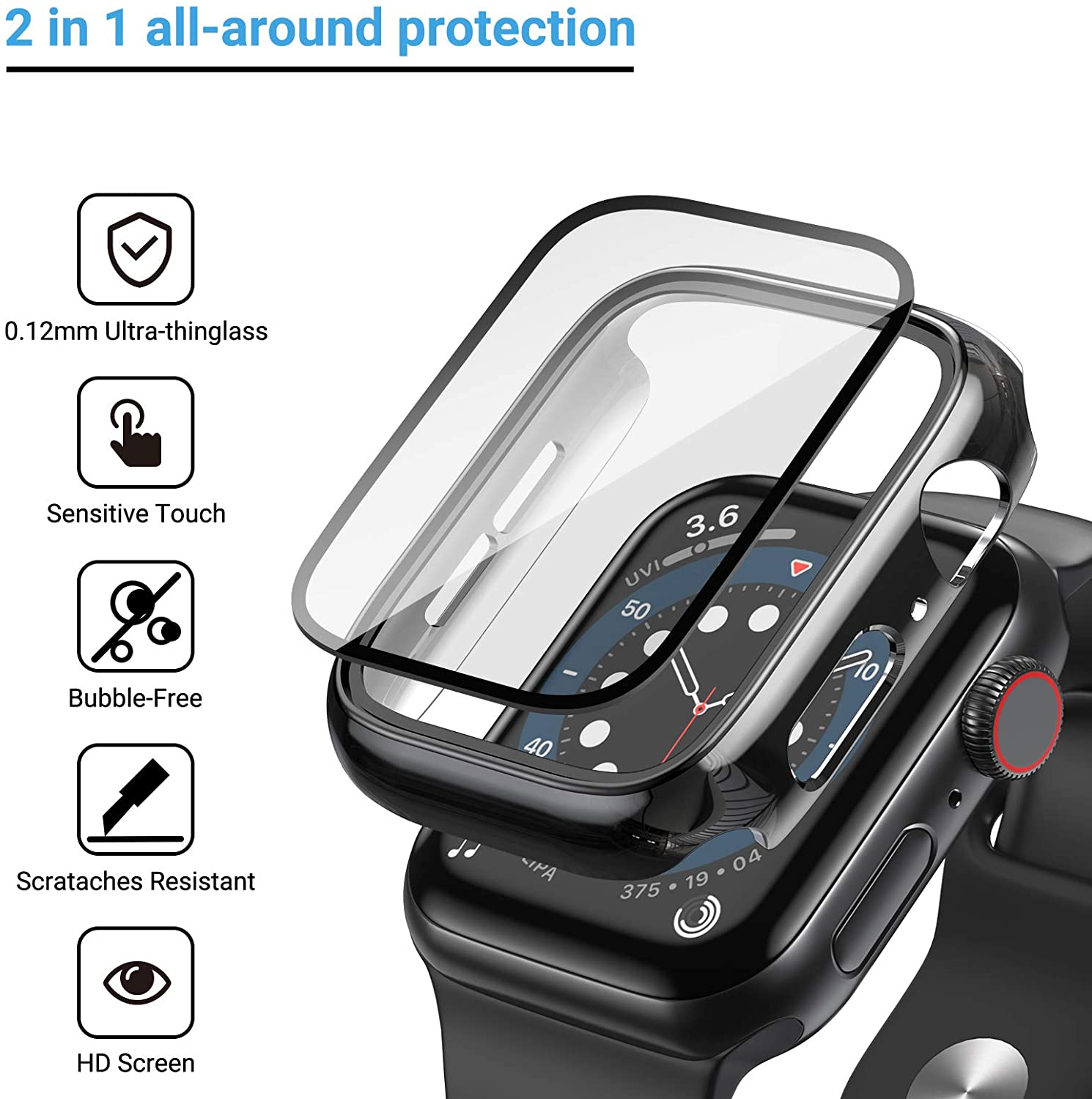 ガラス + カバー Apple Watch ケース 44 ミ - Iwatch Smartwatch Series 7 のレビューと価格