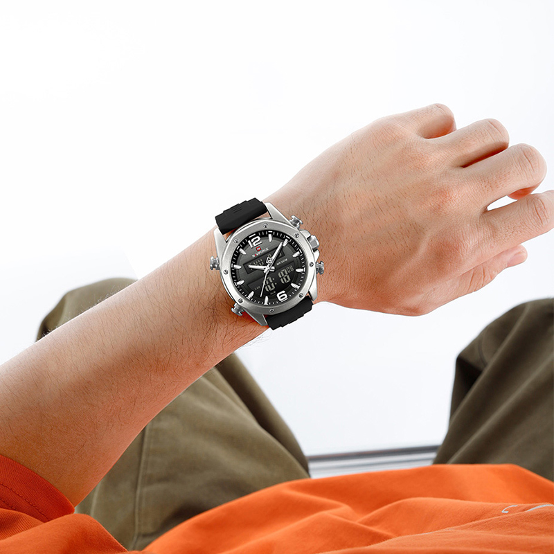 NAVIFORCE メンズ クォーツ LCD デュアルディス - Watch Display Pillow のレビューと価格